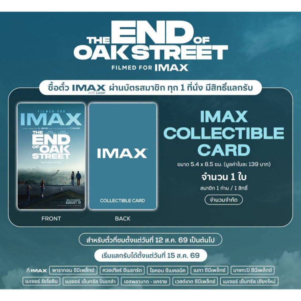 บัตรสะสม บัตรแข็ง IMAX Collectible Card The End of Oak Street มหาภัยสุดถนนโอ๊ค แท้ Major Cineplex 2026 Anne Hathaway