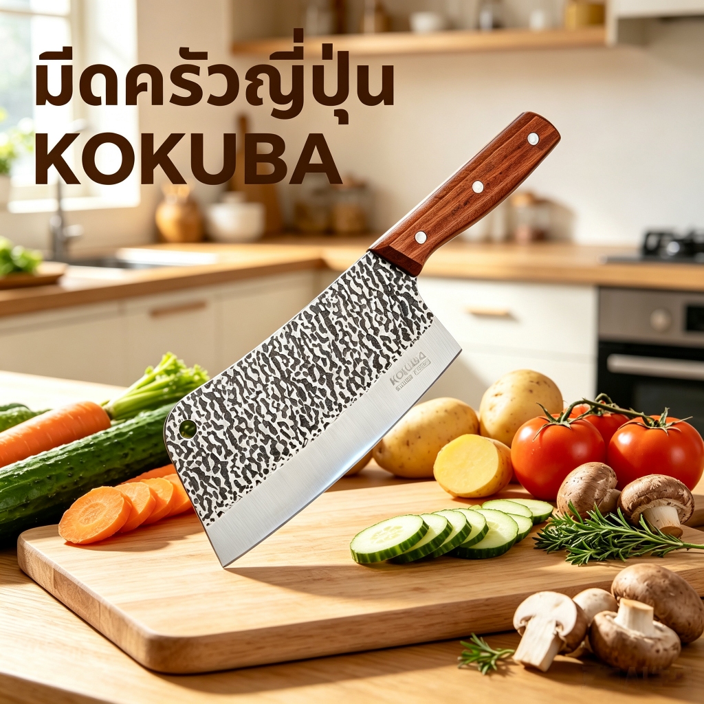 KoKuBa มีดปังตอ ด้ามไม้แฮนด์เมด มีดสับกระดูก มีดแล่เนื้อ สันหนา 3 มิล ทนทาน คุณภาพสูง