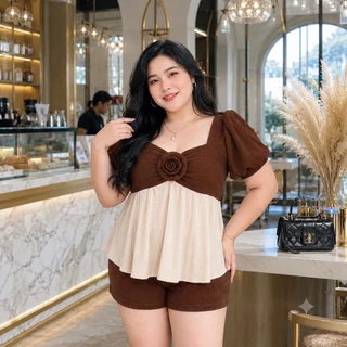 (โปรเดือน 8.8 .) C25ชุดเซตพราวกุหลาบ-ขาสั้น ผ้าท๊อฟฟี่ ชุดเซตสาวอวบใส่สบาย