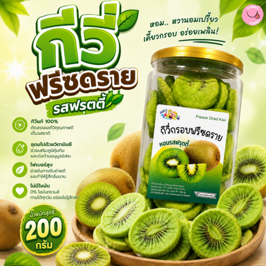 กีวี่ ฟรีซดราย หวาน เปรี้ยว รสฟรุตตี้ ผลไม้แท้ 100% มีอย.ไทย สะดวก พร้อมทาน ขนาด 200กรัม พร้อมส่ง