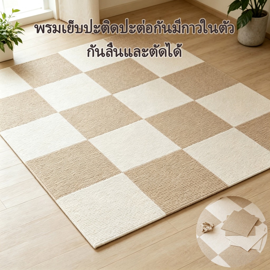 พรมปูพื้นสี่เหลี่ยม ติดตัวเอง ตัดขนาดได้ กันลื่น ใช้ในห้องนั่งเล่น ห้องนอน
