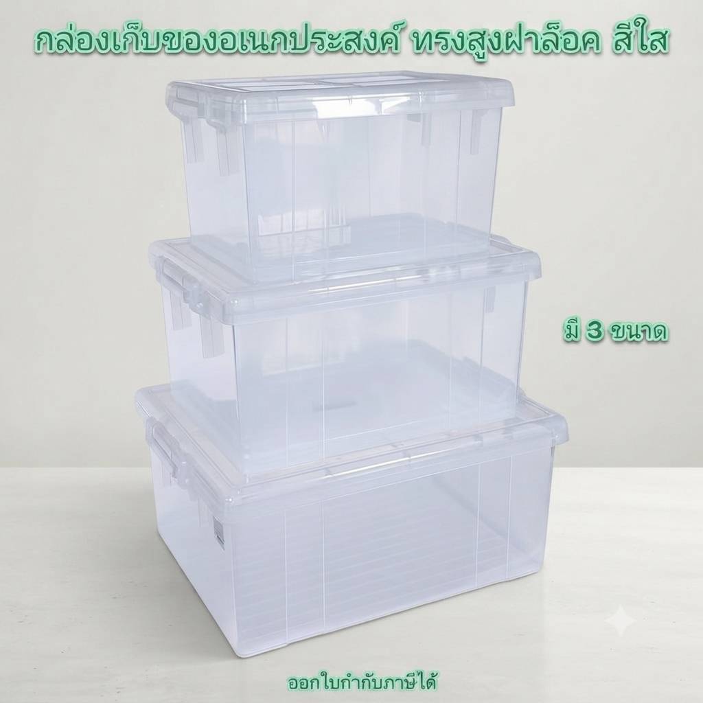 Small Evting กล่องเก็บของใส มินิมอล ฝาล็อกแน่นหนา (3 ไซส์) วางซ้อนได้ ขนาด 29-40 ซม กล่องใส่ของสีใส กล่องเก็บของ
