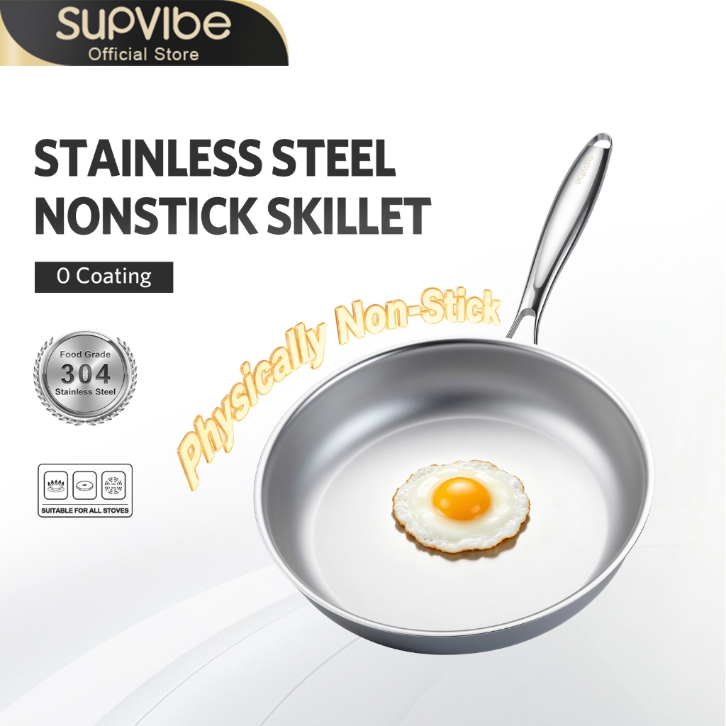 SUPVIBE กระทะคริสตัลไดมอนด์ไม่มีสารเคลือบ สแตนเลส304 ด้ามจับกันความร้อน ครอบครัวที่ใส่ใจสุขภาพ ใช้กับเตาแม่เหล็กไฟฟ้าได้