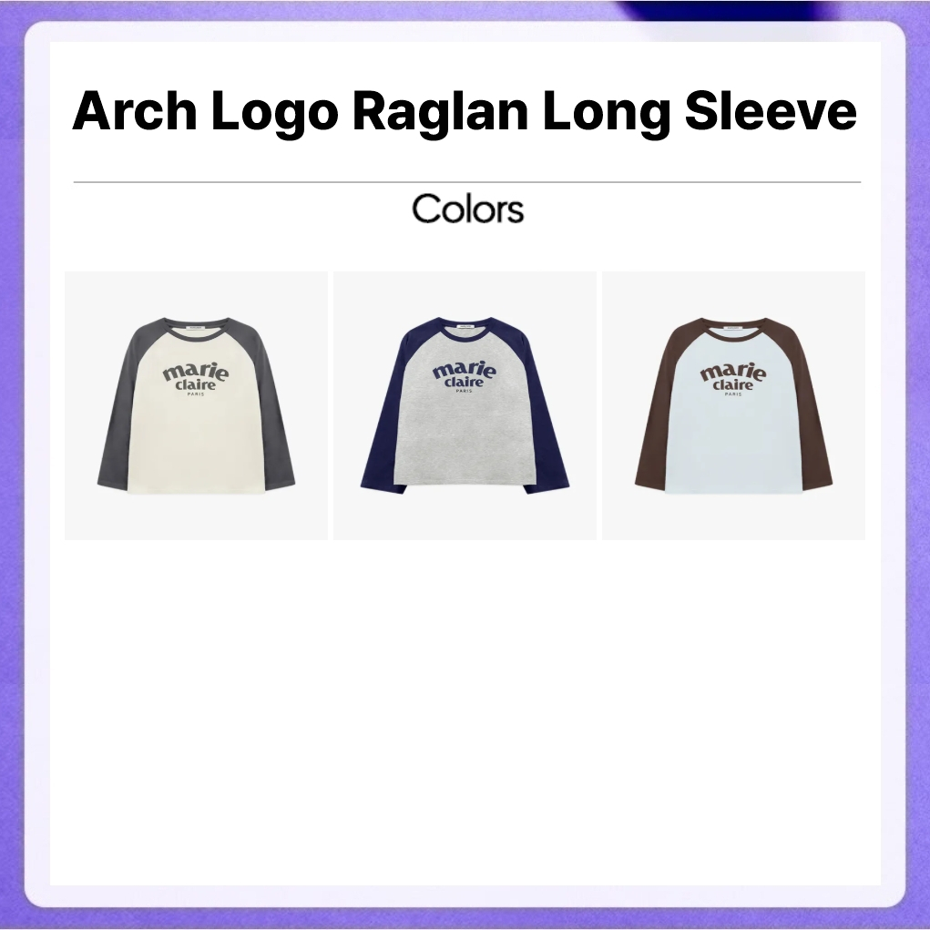Marie Claire Arch Logo Raglan Long Sleeve (Light Grey, Ivory)