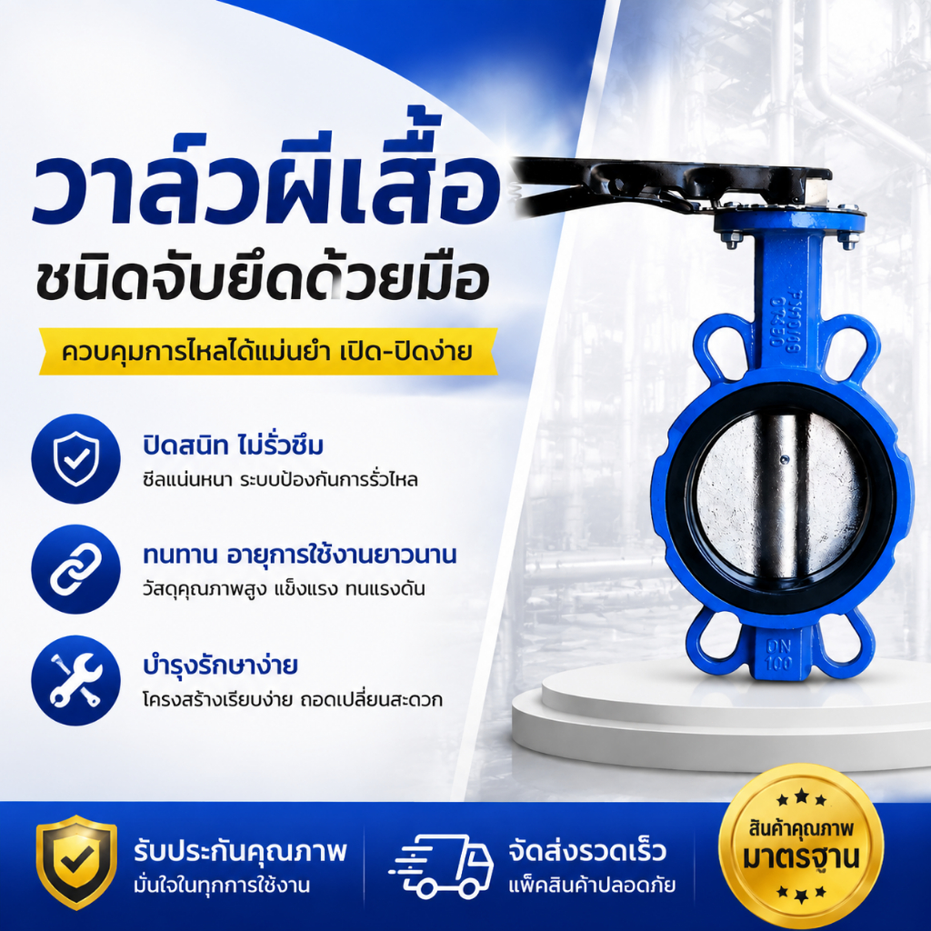 Butterfly Valve วาล์วผีเสื้อ  รุ่นหนีบข้าง สำหรับระบบท่อประปา อุตสาหกรรม ขนาด DN50/DN65/DN80/DN100/D