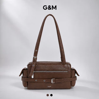 กระเป๋า G&M รุ่น สไตล์วินเทจ | กระเป๋าสะพายไหล่ หนังเทียม | ดีไซน์เข็มขัดและซิปหลายช่อง | สไตล์รีโทร