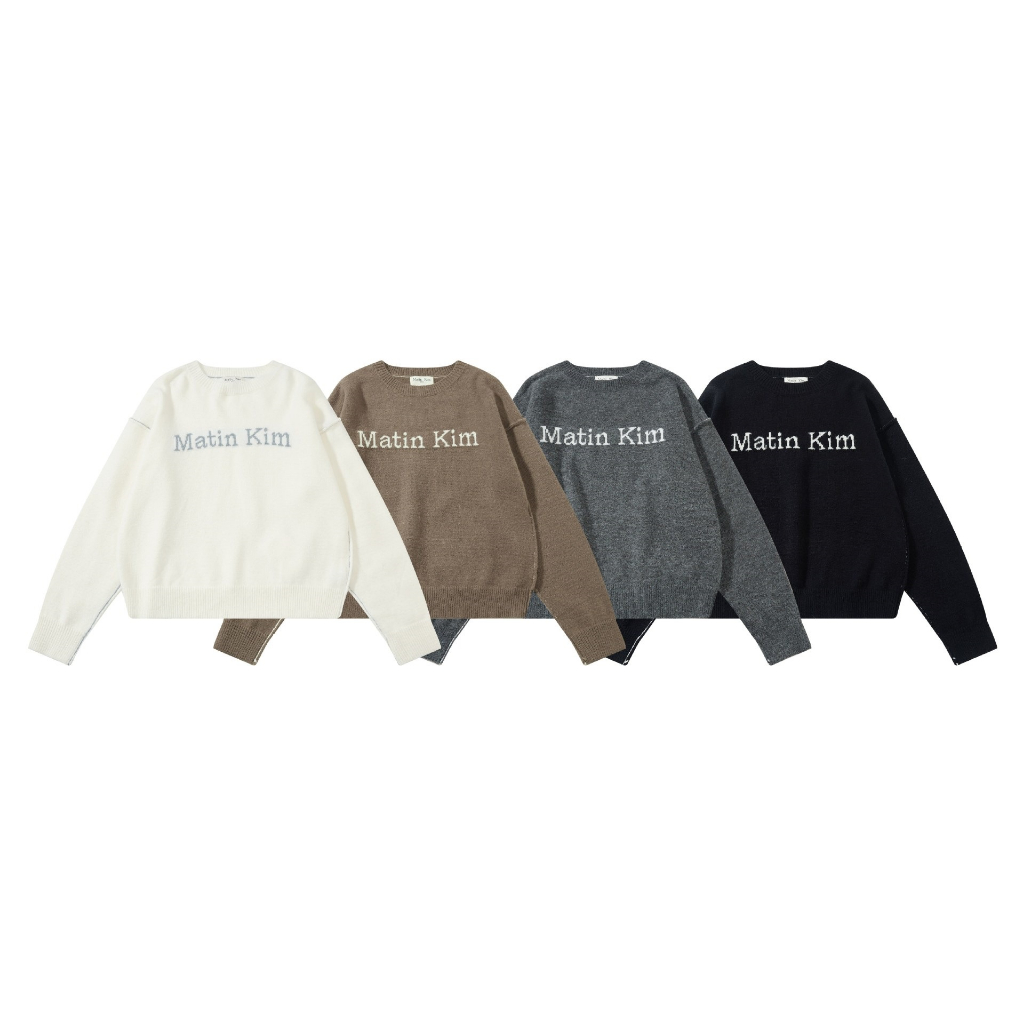 Matin Kim Color Line Point Logo Knit Pullover เสื้อกันหนาว แขนยาว ทรงหลวม สไตล์เกาหลี ของแท้
