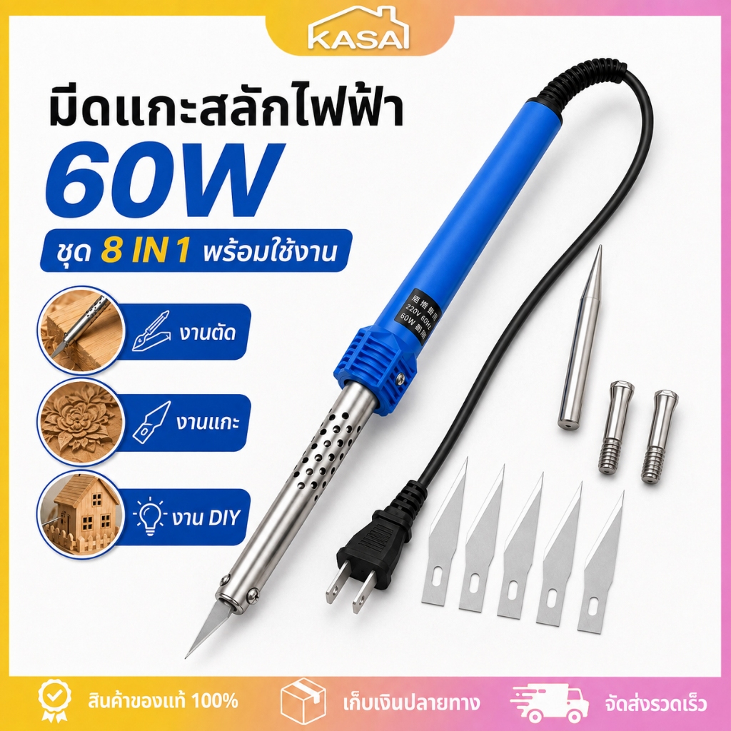 เครื่องแกะสลักความร้อน 8 IN 1 หัวแร้งแบบมีด เครื่องตัดความร้อน ใช้ตัด เจาะ ขึ้นรูปพลาสติก สำหรับงานคราฟท์ งานสวน