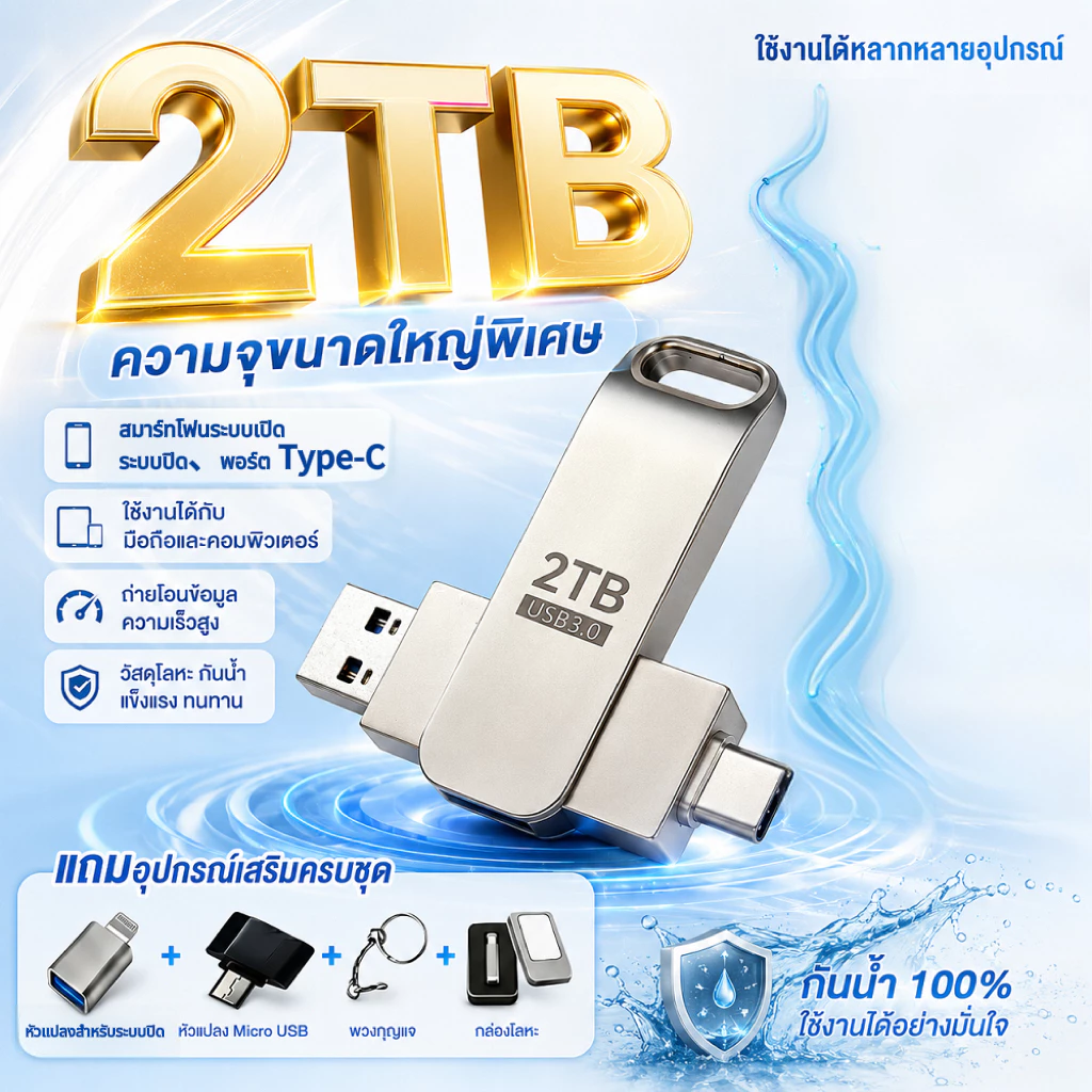 แฟลชไดรฟ์ Type-C/Micro USB 512GB/1TB ใช้กับโทรศัพท์และคอมพิวเตอร์ รองรับทุกระบบ ไม่ต้องติดตั้งแอป