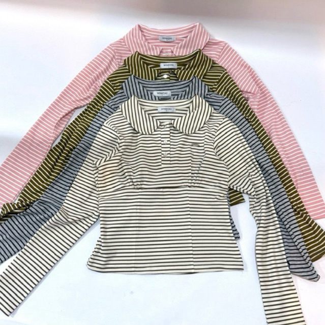 Poppy top - เสื้อคอบัวแขนยาวลายริ้ ผ้าเนื้อหนานุ่ม แต่งอะไหล่ (ป๊อปปี้)