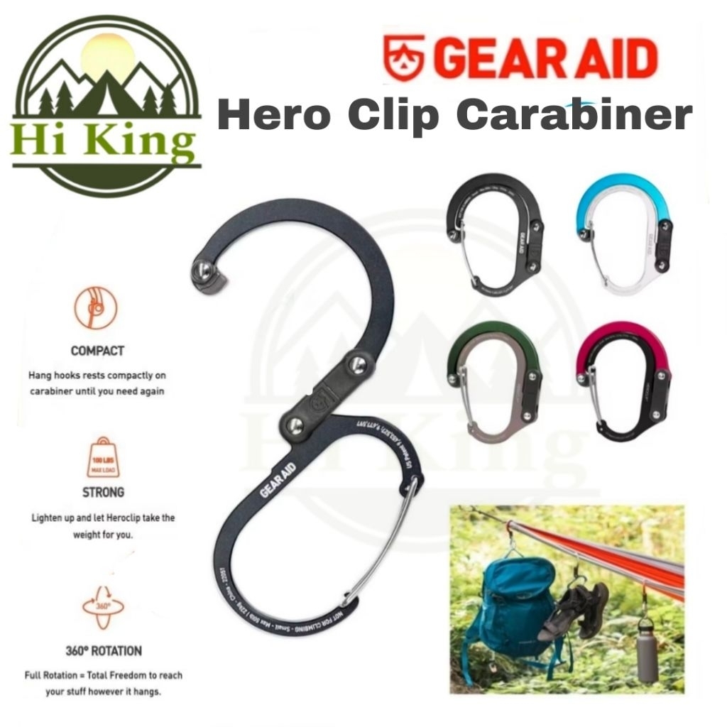 ตะขอ คาราบิเนอร์ Gear Aid รุ่น Heroclip ตะขอสารพัดประโยชน์ ปรับหมุนได้ 360 องศา แข็งแรง รองรับน้ำหนักได้ถึง 60 ปอนด์