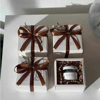 G23 Gift box ของขวัญเทียนหอม 30 ml กล่องขาว โบว์น้ำตาล ไม่รวมถุงกระดาษ ของชำร่วยงานแต่ง