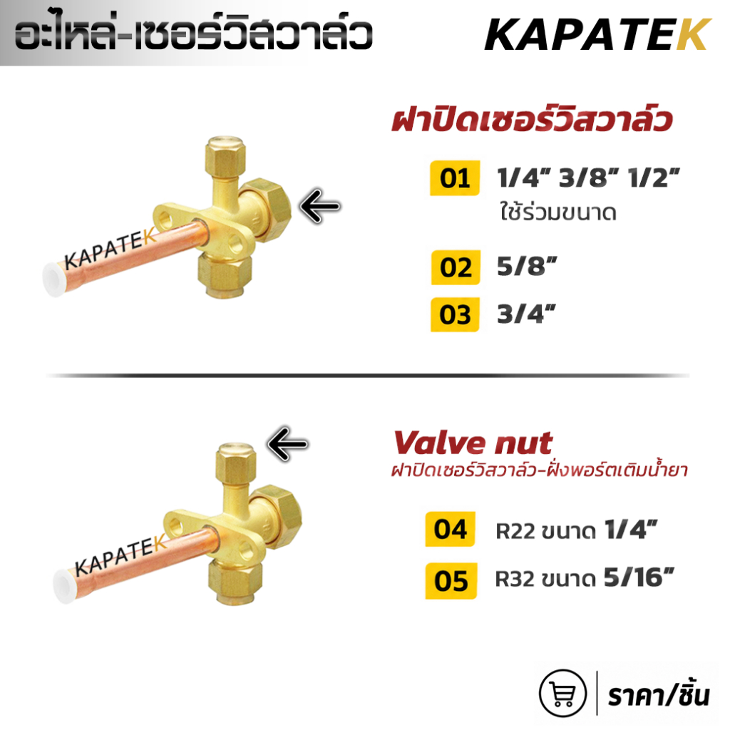 อะไหล่เซอร์วิสวาล์ว ฝาปิดเซอร์วิสวาล์ว 1/4" 3/8" 1/2" 5/8" 3/4" และฝาปิดด้านพอร์ตเติมน้ำยา