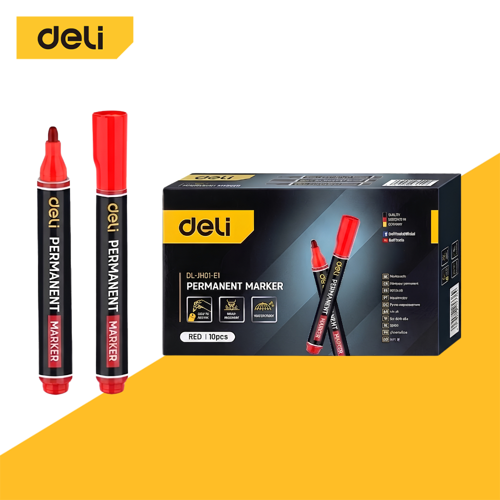 Deli ปากกา ปากกามาร์กเกอร์ 10แท่ง/กล่อง 1.8 มม เขียนได้หลายพื้นผิว กันน้ำ หมึกชัด แห้งเร็ว Marker