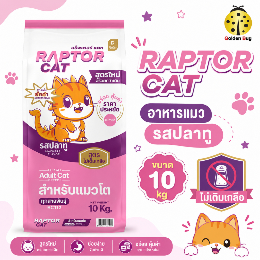 RAPTOR CAT อาหารแมว ขนาด 10 kg รสปลาทู ไม่เติมเกลือ