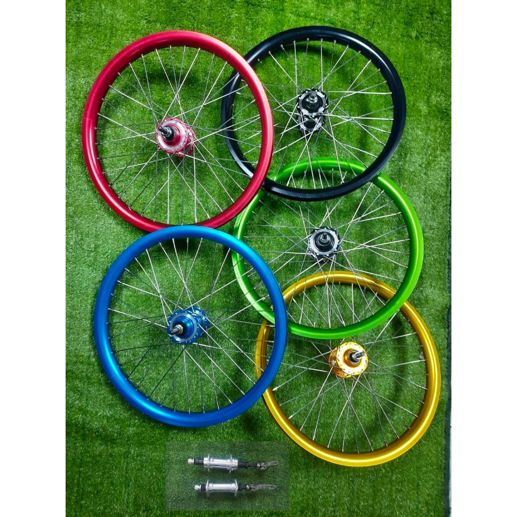 วงล้อมิเนียม สี (2 ชั้น) ขึ้นเสร็จ 20 x 175 นิ้ว (36 รู) + ดุมมิเนียมปลดได้ + ซี่ลวด STL (เลือกสีล้อได้)