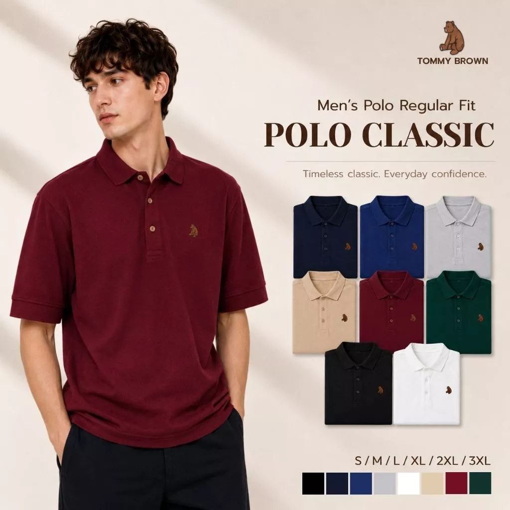TOMMY BROWN เสื้อโปโลผู้ชาย Polo Shirt รุ่น Classic ทรง Regular ลายปักหมี