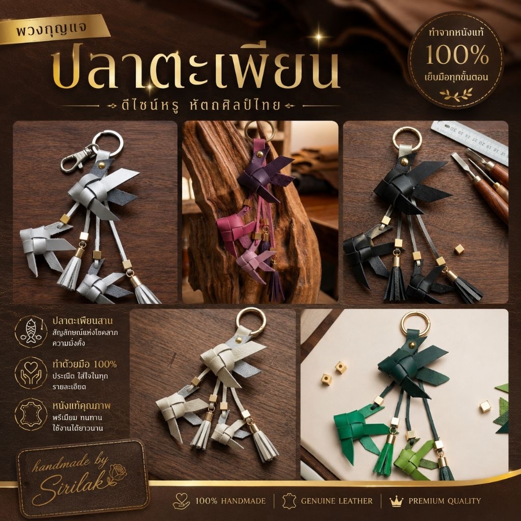 พวงกุญแจปลาตะเพียน หนังแท้ 100% งาน Handmade พรีเมียม ทำมือโดย Sirilak | ของขวัญมงคล