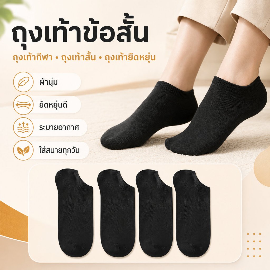 FOREVER ถุงเท้าข้อสั้น ถุงเท้าลำลอง ระบายอากาศดี ซับเหงื่อ สวมใส่ง่าย เหมาะสำหรับกีฬาและใช้ประจำวัน
