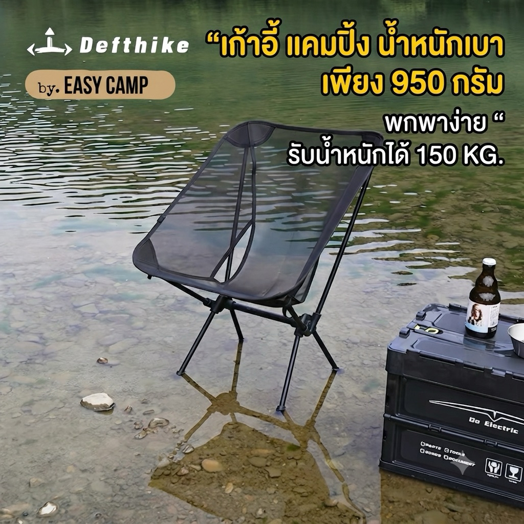 Defthike เก้าอี้ตาข่ายไนลอน น้ำหนักเบา เพียง 950 กรัม พกพาง่าย โครงอะลูมิเนียม แข็งแรง มาพร้อมถุงเก็บ