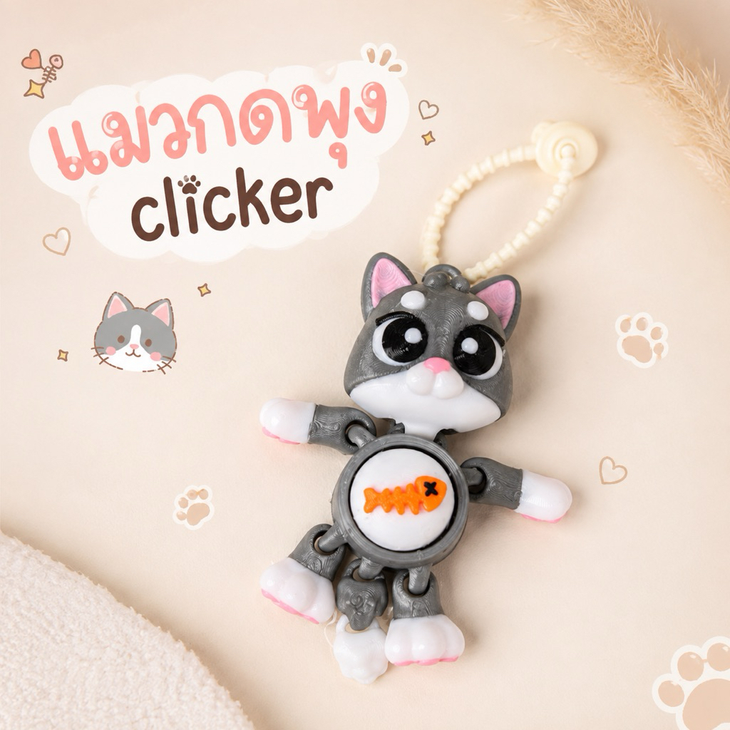 พวงกุญแจแมว กดพุงตัวส่ายดุ๊กดิ๊ก Clicker cat