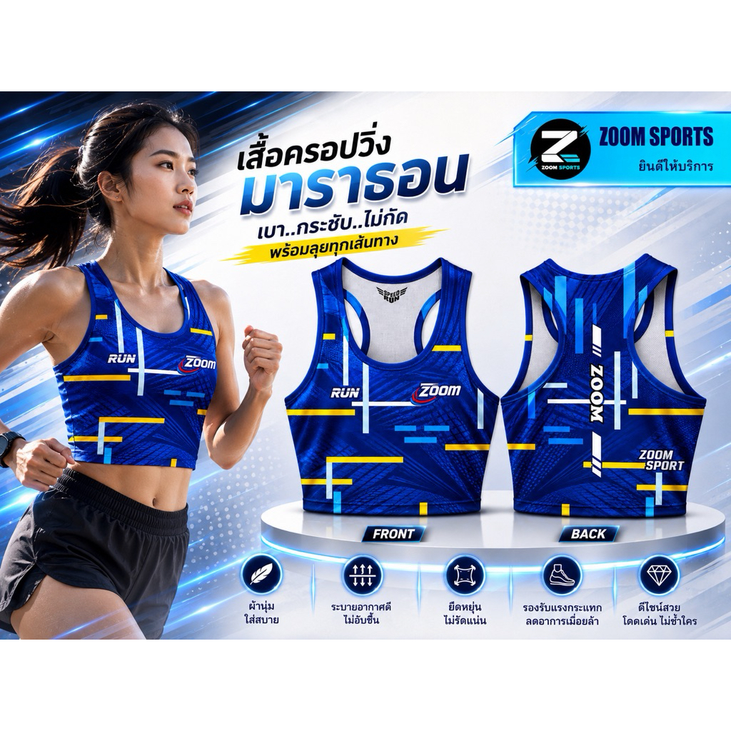 ZOOM SPORTS เสื้อครอปสำหรับสายวิ่ง ออกแบบให้เหมาะกับการวิ่งมาราธอน วิ่งเทรล ออกกำลังกาย และใส่ในชีวิตประจำวัน
