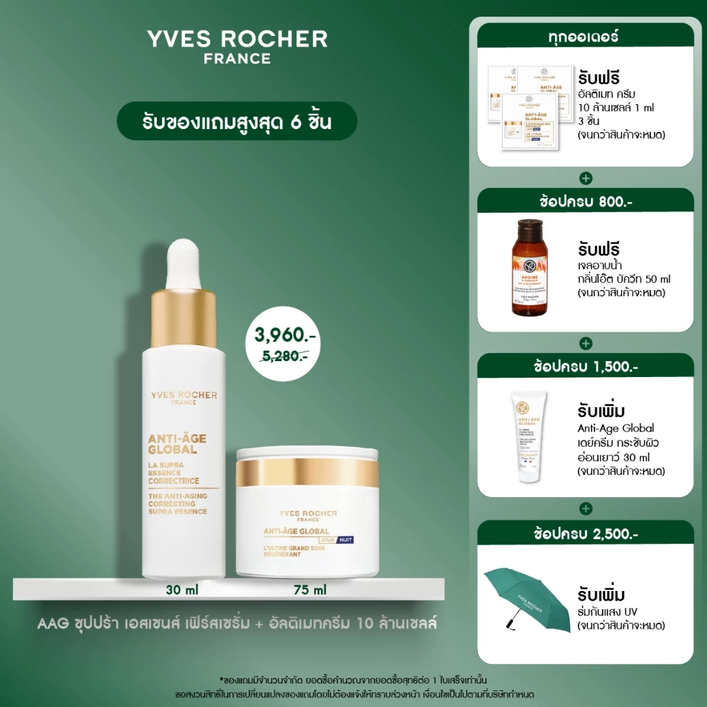[แพ็คคู่] อีฟ โรเช Yves Rocher Anti-age Global ครีม 10 ล้านเซลล์บิ้วผิวอ่อนเยาว์ 75ml และ เฟิร์สเซรั่มบูสต์ผิวใส 30ml