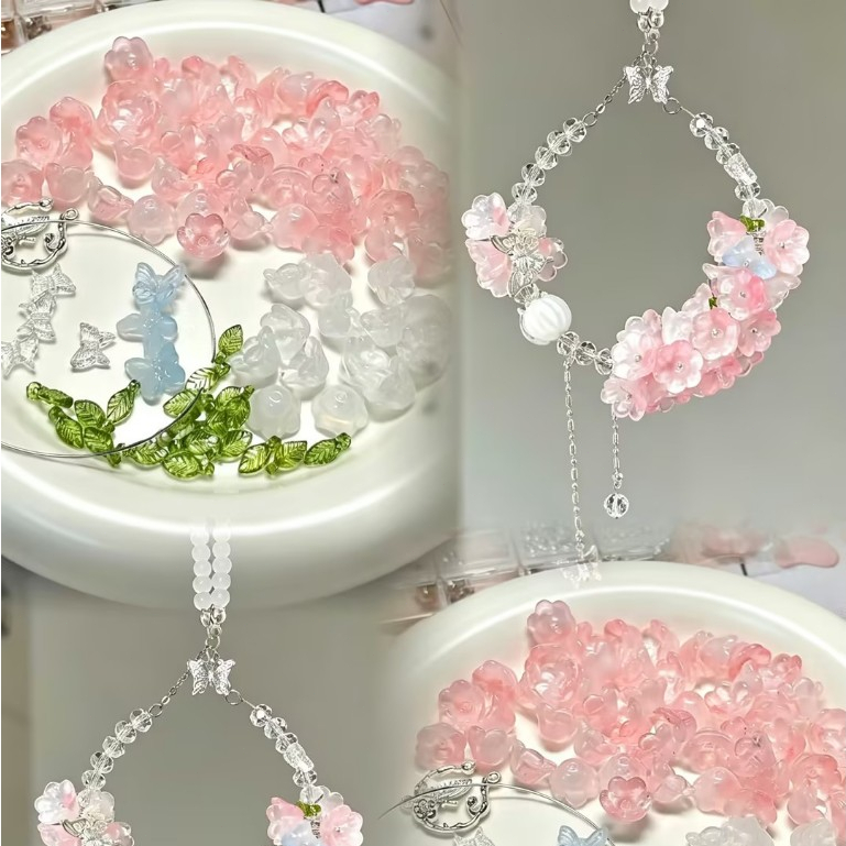 10ชิ้น ลูกปัดแก้ว ดอกไม้ 3 มิติ สีไล่ระดับ สวยงาม  ขนาด 12มม ลูกปัด DIY ทำเครื่องประดับ