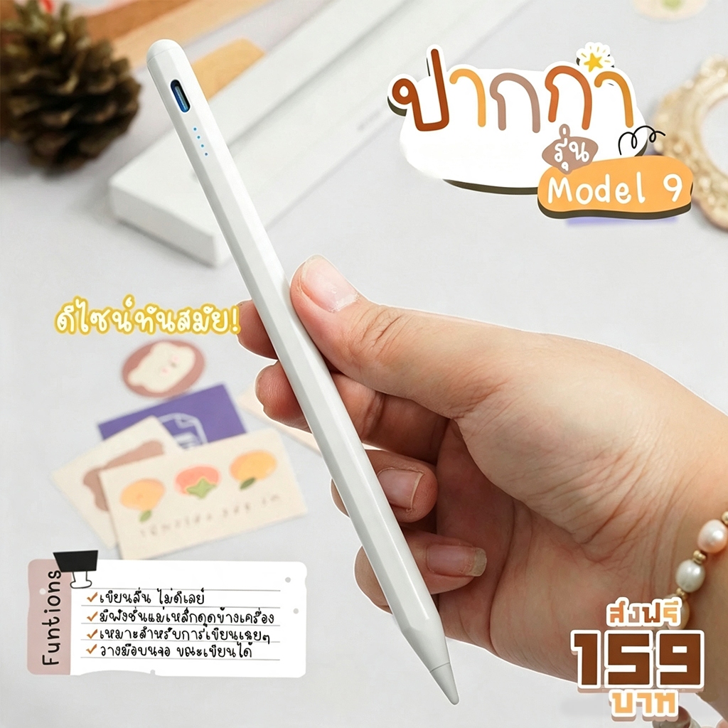 (ส่งจากไทย) ปากกาสไตลัส ปากกาสำหรับไอแพด Stylus Pen ใช้ได้กับ Gen6/7/8/9/10/11 Air4/5/6/7/8 Pro Mini6/7 วางมือ+แรเงาได้