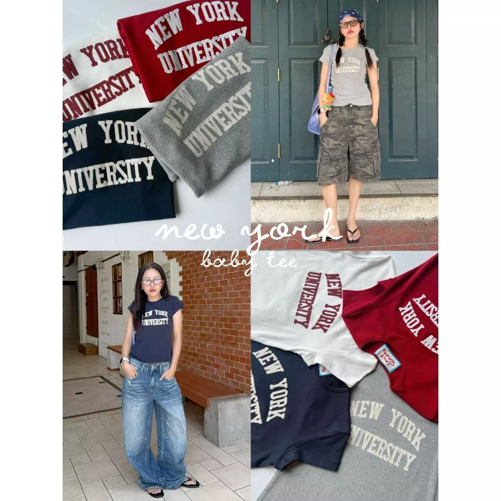 NEW YORK BABY TEES 🇺🇸 - เสื้อครอปทรงเข้ารูป ดีเทลงานปัก (ส่งด่วน)