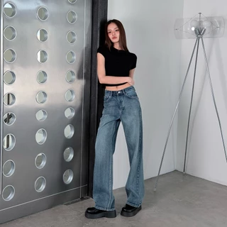 ยีนส์ Nammon Jeans NM20 กางเกงยีนส์กระบอกใหญ่เรียบเทาหม่น รุ่น Buddy honey brown - ผ้าไม่ยืด