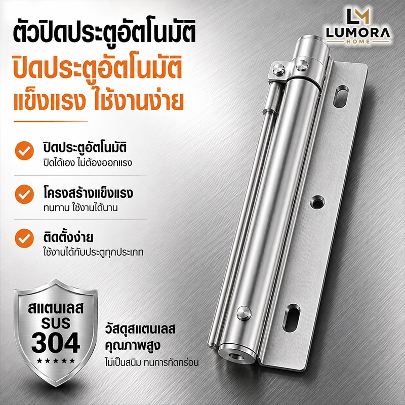 ตัวปิดประตูอัตโนมัติ สแตนเลส SUS304 โช้คประตู ปิดประตูเอง ติดตั้งง่าย แข็งแรง ใช้ได้กับประตูไม้ ประตูเหล็ก