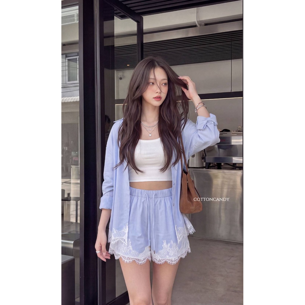 New Brionie sweet korea set Tag@cottoncandy งานset สั่งพิเศษ รุ่นนี้งานสวยมากๆ ผ้าเนื้อดีแต่งลูกไม้ฉลุลายสวยสีพาสเทล