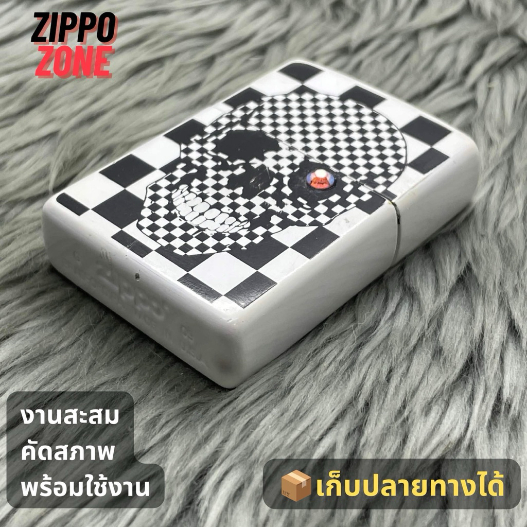 Zippo แท้ มือสอง ZZB203 สี ขาว หัวกระโหลก ปี 2009 09 | ไฟแช็ค Zippo USA ของแท้ | พร้อมส่ง