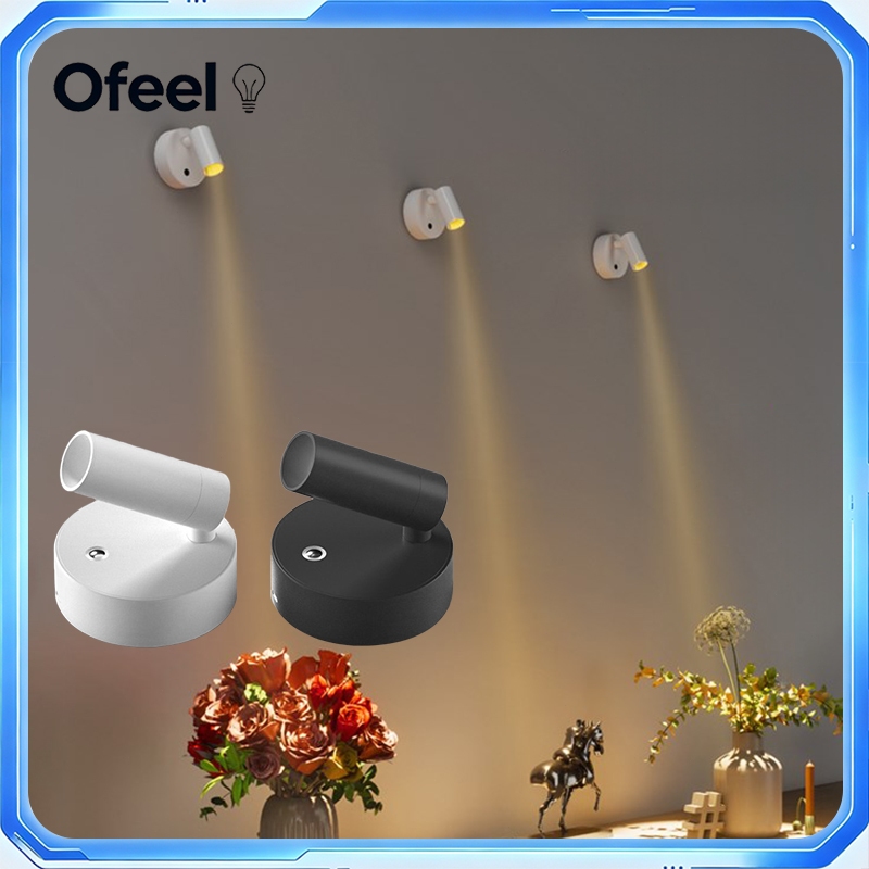 Ofeel 8000mAh โคมไฟติดผนัง LEDไฟติดผนังไร้สาย แบบชาร์จไฟได้ 360°โคมไฟอ่านหนังสือ หรี่แสงได้ สําหรับอ่านหนังสือ ไฟกลางคืน
