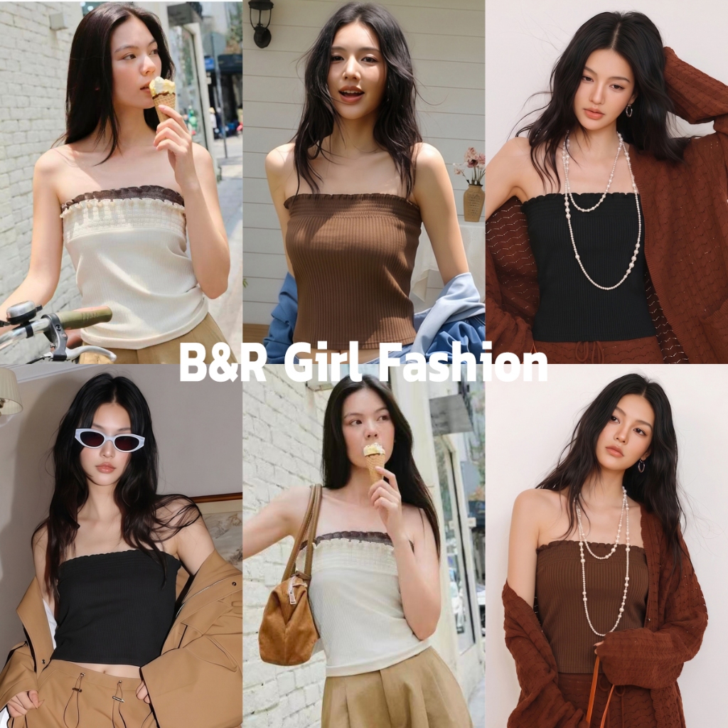 B&R พร้อมส่ง เสื้อสายเดี่ยวทรงบราทูบขอบจีบ ผู้หญิง ทรงสั้นเข้ารูปช่วยให้ดูผอม เสื้อชั้นในพื้นฐาน