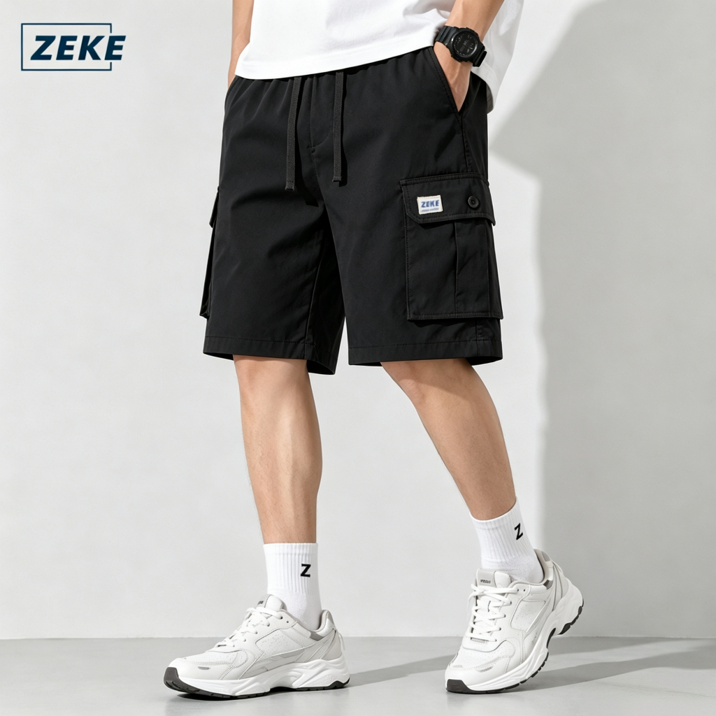 ZEKE B0032 กางเกงขาสั้นผู้ชาย Cargo Shorts กางเกงขาสั้น​สีพื้น กางเกงคาร์โก้ขาสั้น กระเป๋าหลายใบ