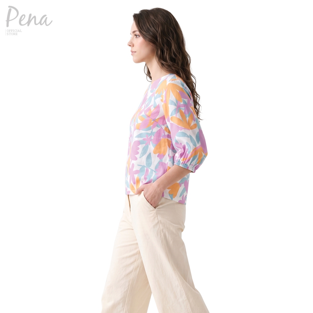 Pena House بلوزة بكتف مكشوف وأكمام 3/4 بالزهور — صورة 2