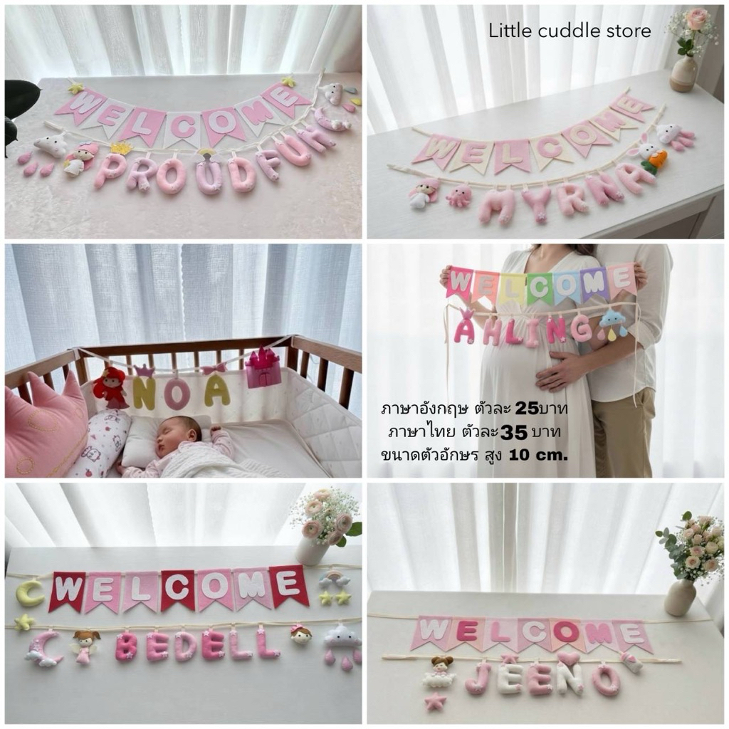 ป้ายชื่อเด็กแรกเกิด โทนสีเด็กผู้หญิง(Baby Girl Newborn Name Sign)