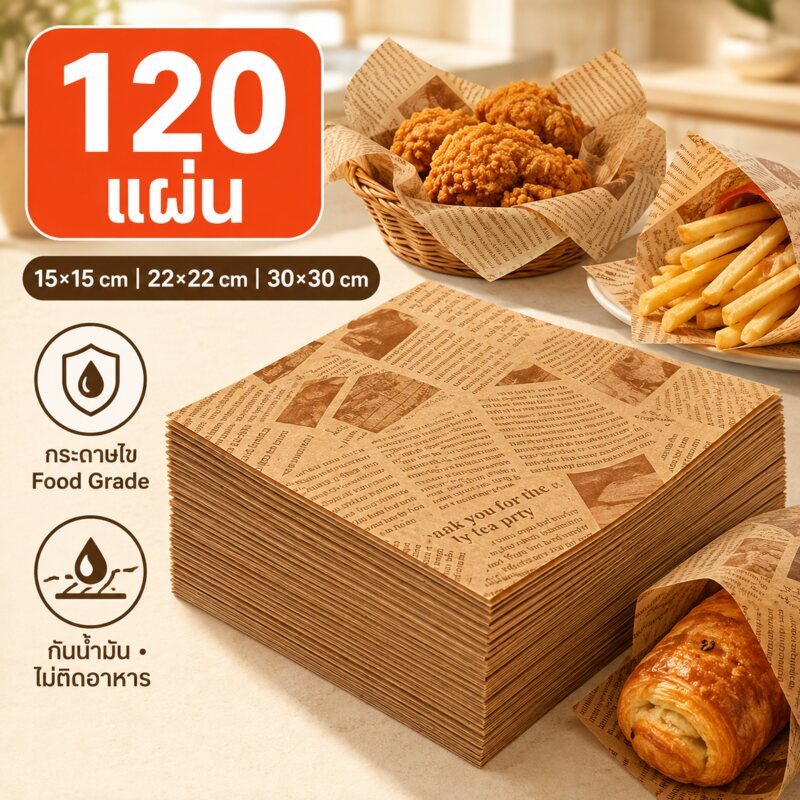 120 ชิ้น กระดาษรองอบขนม ทรงสี่เหลี่ยม ใช้รองอบและห่อขนม มี 2 สี 3 ขนาดให้เลือก