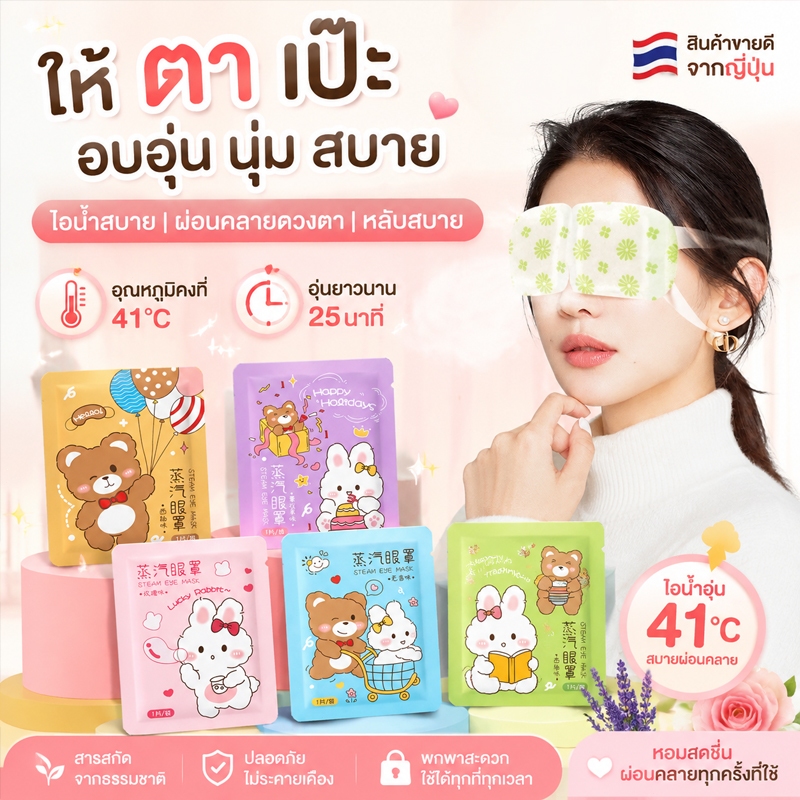 แผ่นประคบตาไอน้ำ 10 ชิ้น มาส์กตาอุ่น ผ้าปิดตาไอน้ำ สปาตาอุ่น ช่วยบรรเทาอาการปวดตา