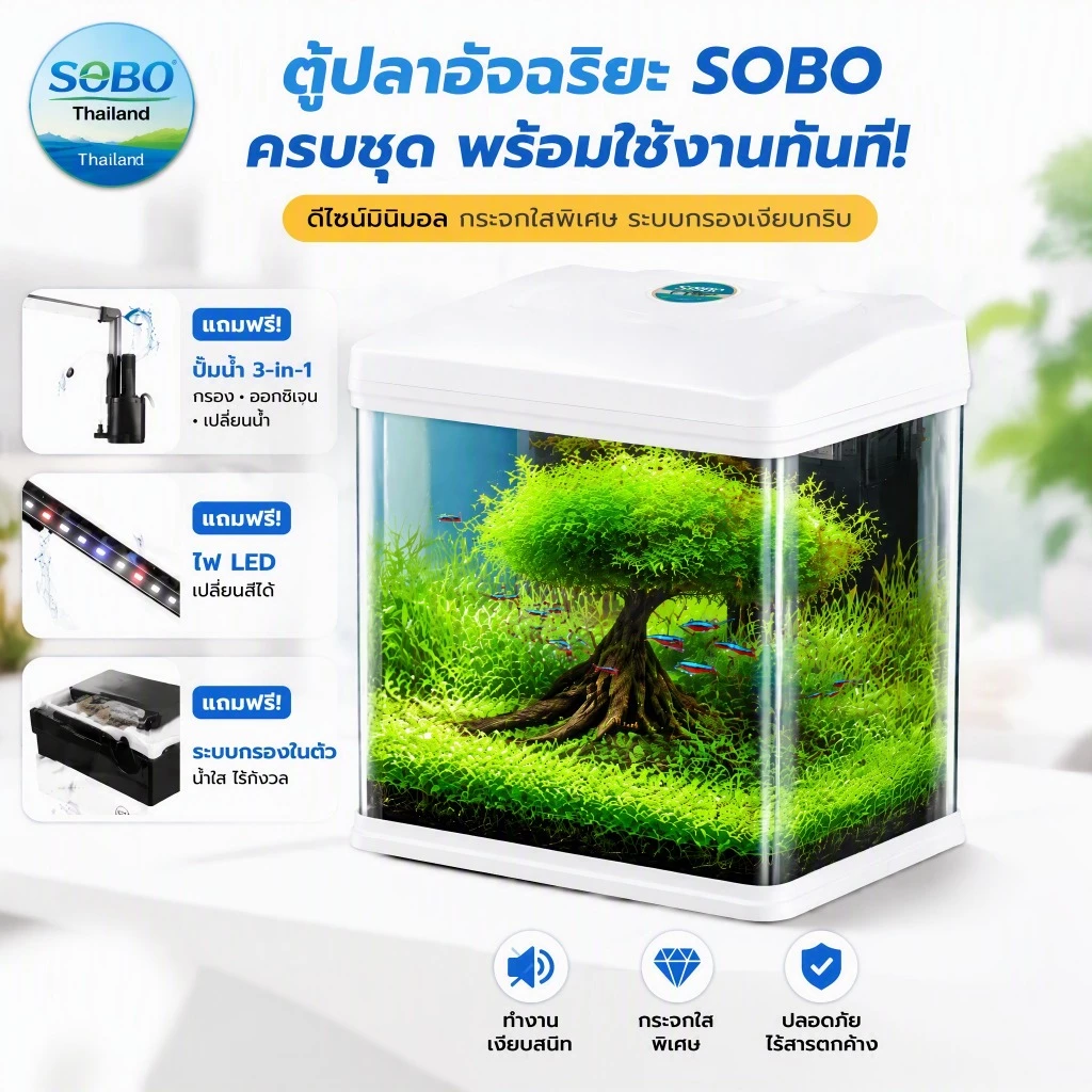 Sobo ตู้ปลา ไฟตู้ปลา ตู้ปลาเล็ก ตู้ปลาเลโก้ ไฟ led ตู้ปลา ตู้ปลายาว ตู้ปลาโค้ง ตู้ปลามินิ T190F/240F