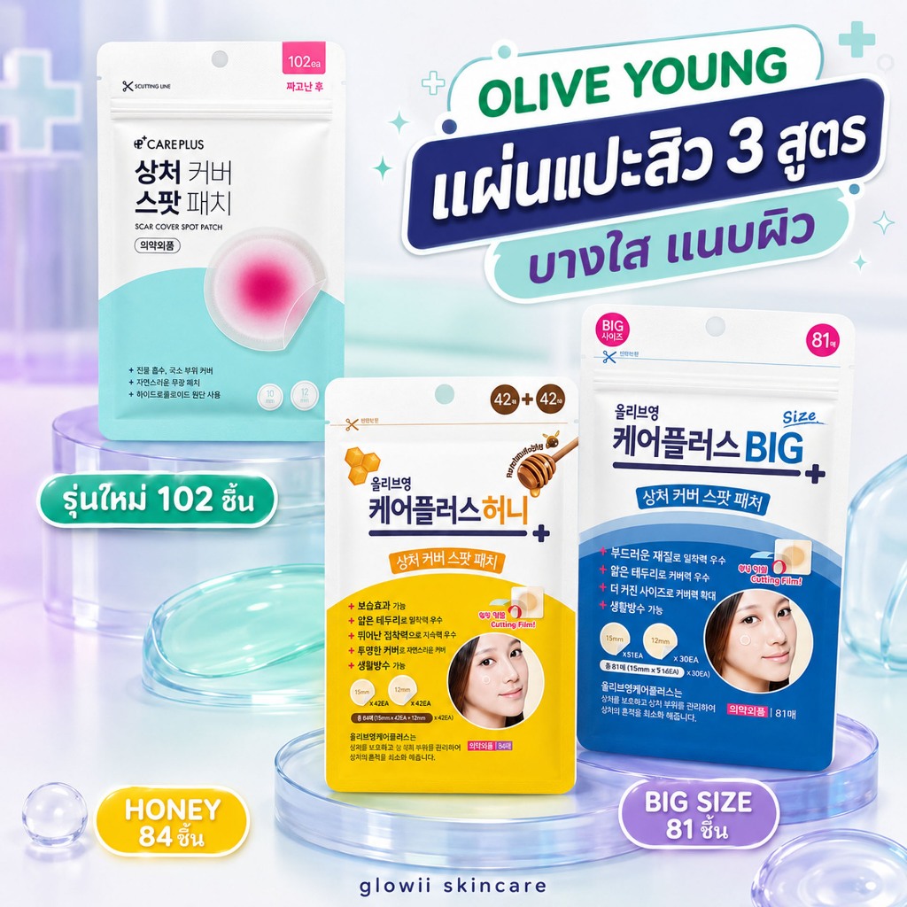 แผ่นแปะสิวเกาหลี แผ่นดูดสิว Olive Young Care Plus Spot Patch