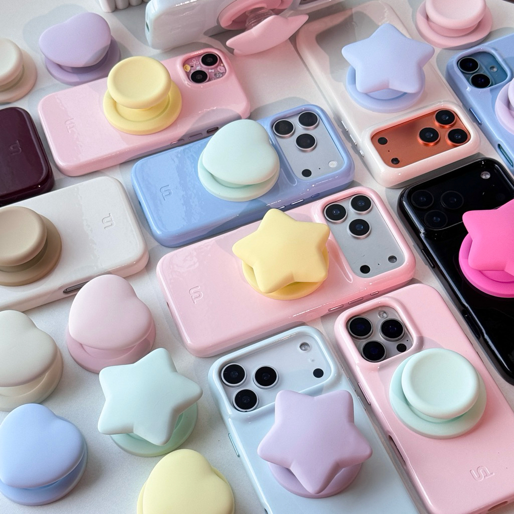 พร้อมส่ง F4S73🪿🌼 Heart Star Round Fluffy Magnetic Holder Accessory ขาจับตั้งมือถือแม่เหล็กสีพาสเทลซิลิโคน Griptok ดาว