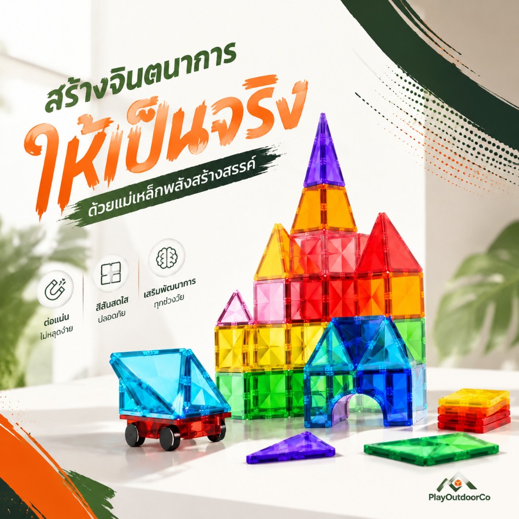 รุ่นขยาย 7.5ซม แผ่นตัวต่อแม่เหล็ก Magnet Tiles บล็อกตัวต่อ 3D แรงดึงดูดสูง ของเล่นเสริมพัฒนาการ DIY 60/100ชิ้น