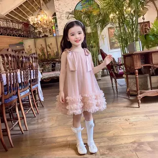 PRINCESS KESLI 1-9 ปี เดรสเด็กผู้หญิง ชุดเดรสแขนกุดเด็กผู้หญิง ตกแต่งโบว์ สำหรับไปงานวันเกิด/ปาร์ตี้