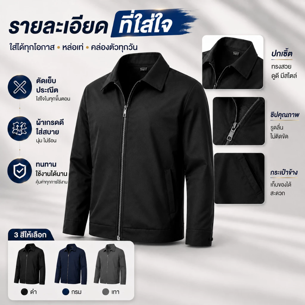 เสื้อแจ็คเก็ตผู้ชาย แจ็คเก็ตลำลอง กันลม กันละอองน้ำ ระบายอากาศ น้ำหนักเบา Business Casual แฟชั่นเกาหลี ใส่ทำงาน ใส่เที่ย
