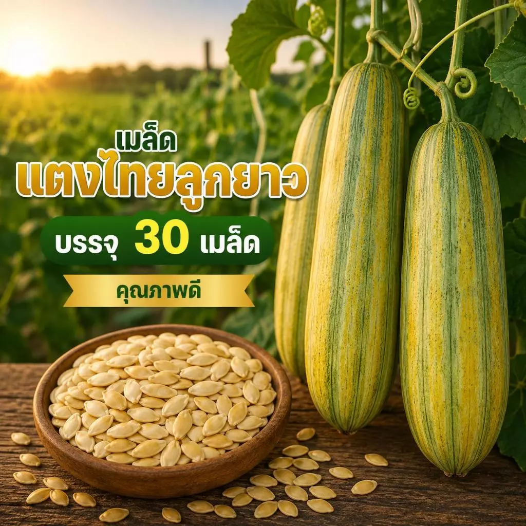 เมล็ดพันธ์ุแตงไทยหมอนทองลูกยาว แตงไทย แตงไทยหอมหวาน บรรจุ 30 เมล็ด