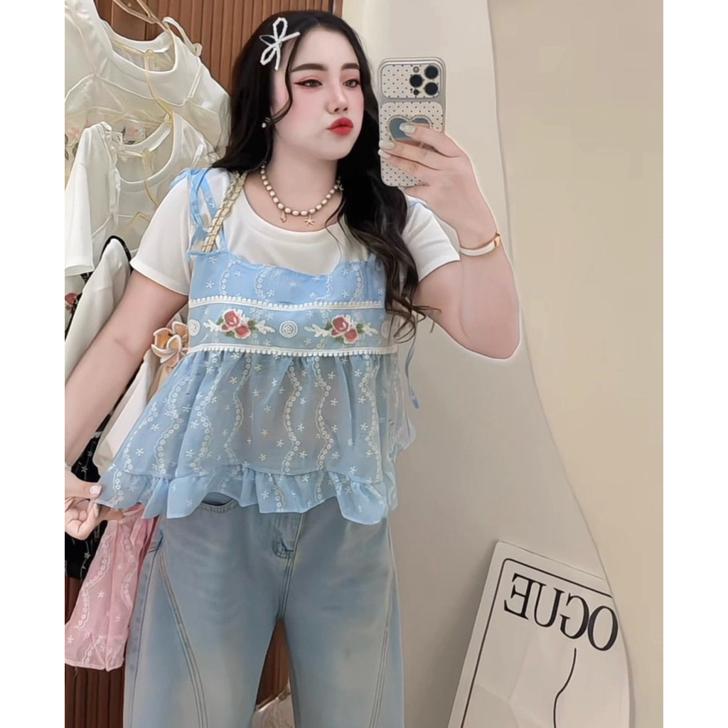 🩵เสื้อแต่งเอี่ยมโรซี่น่ารักน่ารัก(เฉพาะเสื้อ)🩵#สาวอวบ