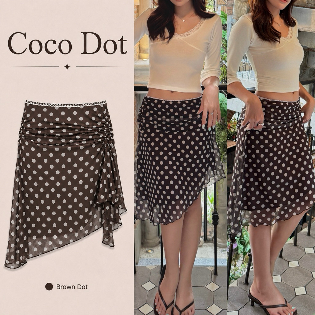 SEPTEMBER ME -Coco Dot Skirt กระโปรงดีไซน์ชายเฉียง